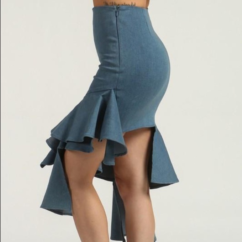 👗LAST ONE👗Asymmetrical Ruffled Stretch Denim Skirt - Picture 5 of 6